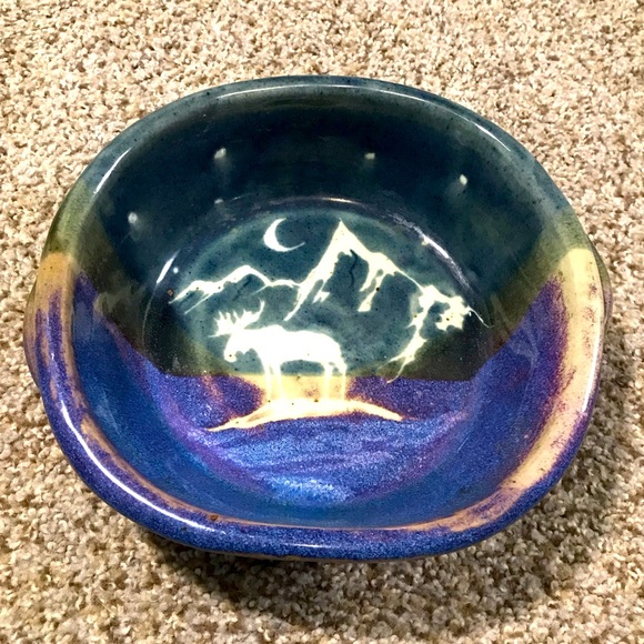 Artisan pottery owl moose mountains moon - Picture 1 of 7